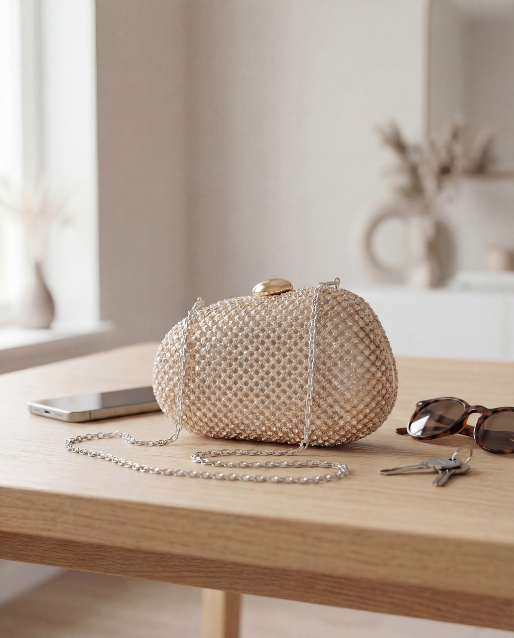 VIKI – çantë elegante clutch me rruaza për mbrëmje
