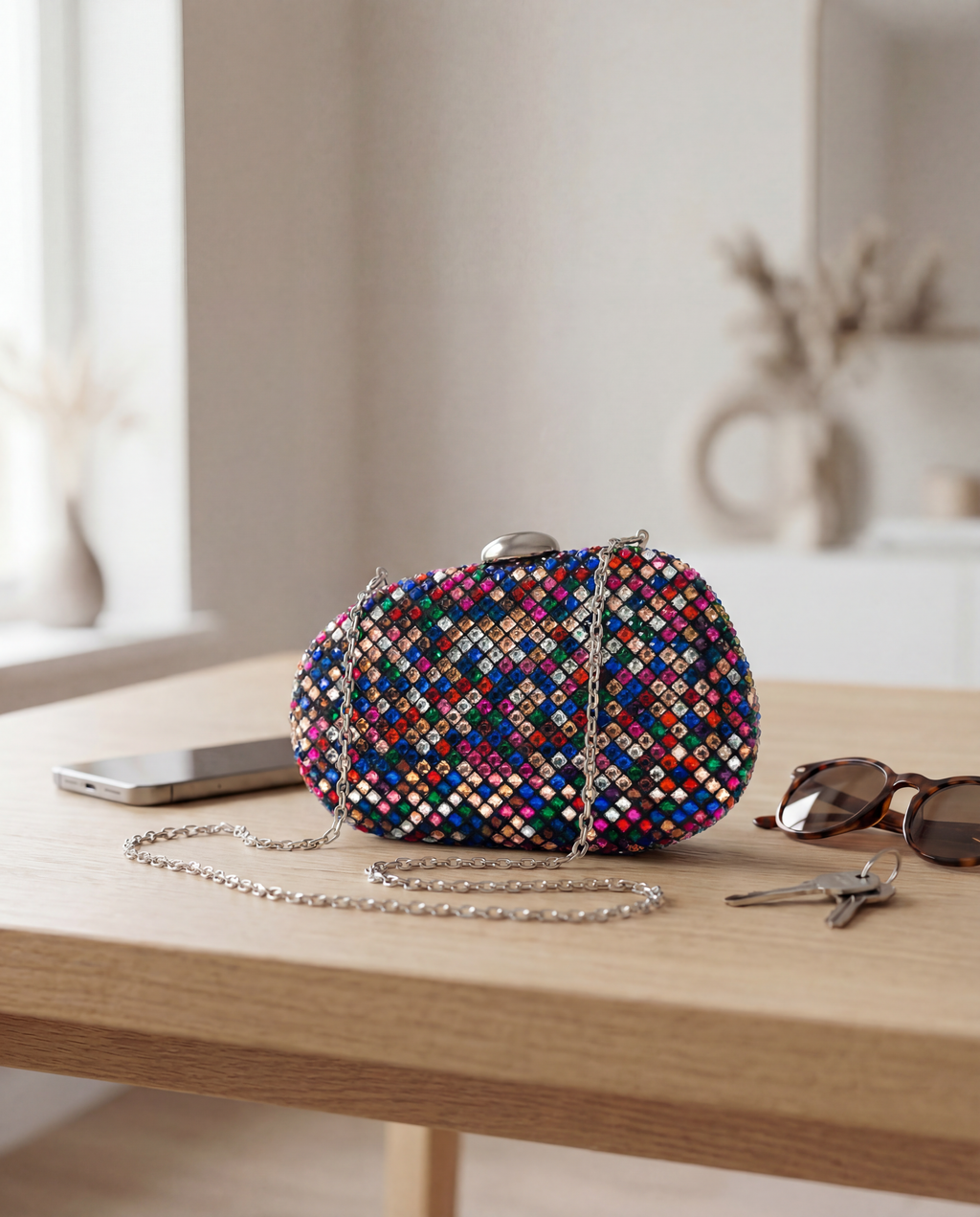 VIKI – çantë elegante clutch me rruaza për mbrëmje
